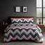 Duvet Cover And Pillowcase Set Grey And Red Zig Zag Reversible Print Design Polycotton Bed Linen - King - British D'sire