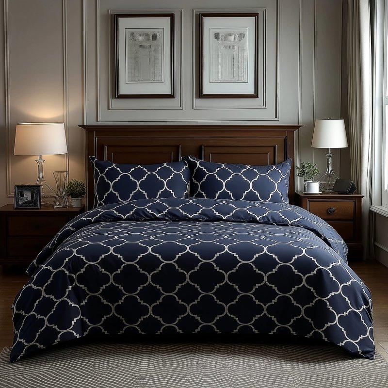 Duvet Cover And Pillowcase Set Grey Geometric Design Polycotton Bed Linen - Super King - British D'sire