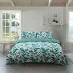Duvet Cover And Pillowcase Set Reversible Leaf And Stripe Design Polycotton Bed Linen - British D'sire