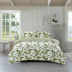 Duvet Cover And Pillowcase Set Reversible Leaf And Stripe Design Polycotton Bed Linen - British D'sire
