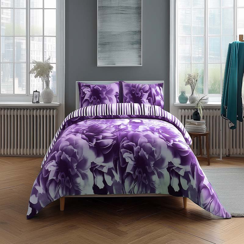 Duvet Cover And Pillowcase Set Reversible Rose And Stripe Design Polycotton Bed Linen - Double - Lime - British D'sire