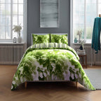 Duvet Cover And Pillowcase Set Reversible Rose And Stripe Design Polycotton Bed Linen - Double - Lime - British D'sire