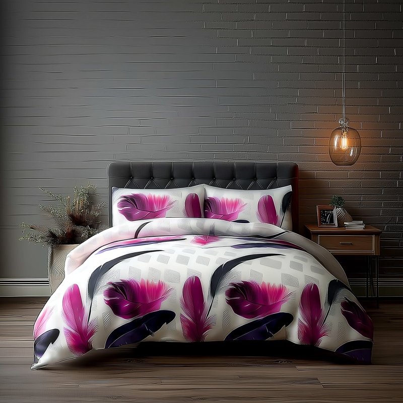 Duvet Cover And Pillowcase Set White Leaf Print Design Polycotton Bed Linen - Double - British D'sire