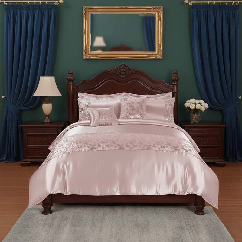 Duvet Cover Embroidery Set Luxury Bedding with Matching Pillowcases - Double - Silver - British D'sire