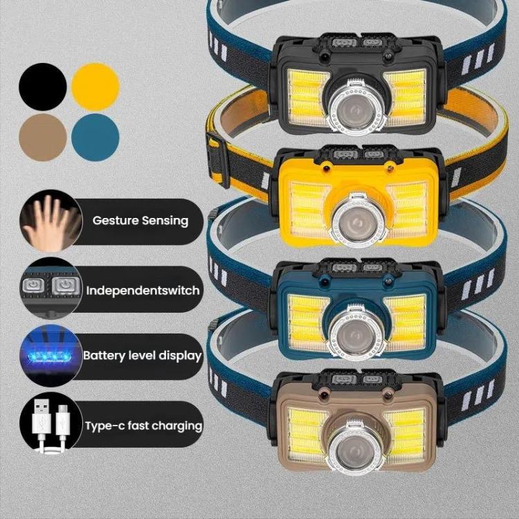 E - SMARTER W6100A LED Mini Wave Sensor Headlamp COB Outdoor Adventure Fishing Bright Headlamp(Yellow) - British D'sire