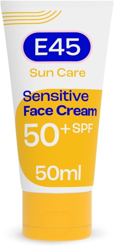 E45 SPF50+ Sensitive Sun Cream for Face with Hyaluronic Acid - UVA and UVB Protection - Fragrance-Free and Dermatologically Tested Sunscreen - Suitable For Dry, Sensitive and Eczema Prone Skin (50ml) - British D'sire Main image