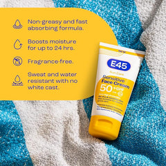 E45 SPF50+ Sensitive Sun Cream for Face with Hyaluronic Acid - UVA and UVB Protection - Fragrance-Free and Dermatologically Tested Sunscreen - Suitable For Dry, Sensitive and Eczema Prone Skin (50ml) - British D'sire