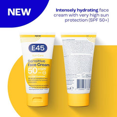 E45 SPF50+ Sensitive Sun Cream for Face with Hyaluronic Acid - UVA and UVB Protection - Fragrance-Free and Dermatologically Tested Sunscreen - Suitable For Dry, Sensitive and Eczema Prone Skin (50ml) - British D'sire