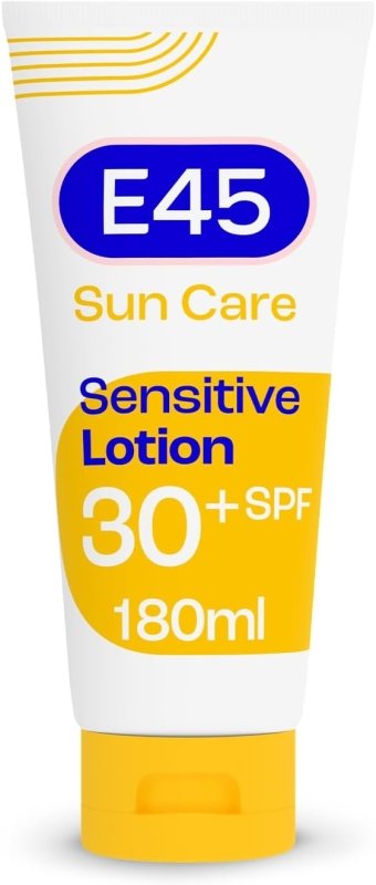 E45 Sun SPF30 Sensitive Sun Cream with Vitamin E - UVA and UVB Protection- Fragrance-Free and Dermatologically Tested Sun Lotion For Body - Suitable For Dry, Sensitive and Eczema Prone Skin (180ml) - British D'sire Main image