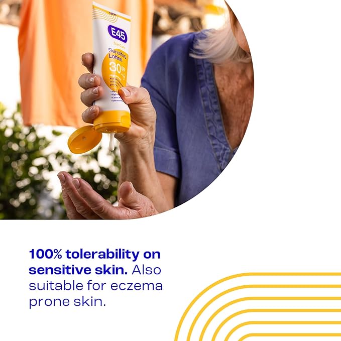 E45 Sun SPF30 Sensitive Sun Cream with Vitamin E - UVA and UVB Protection- Fragrance-Free and Dermatologically Tested Sun Lotion For Body - Suitable For Dry, Sensitive and Eczema Prone Skin (180ml) - British D'sire