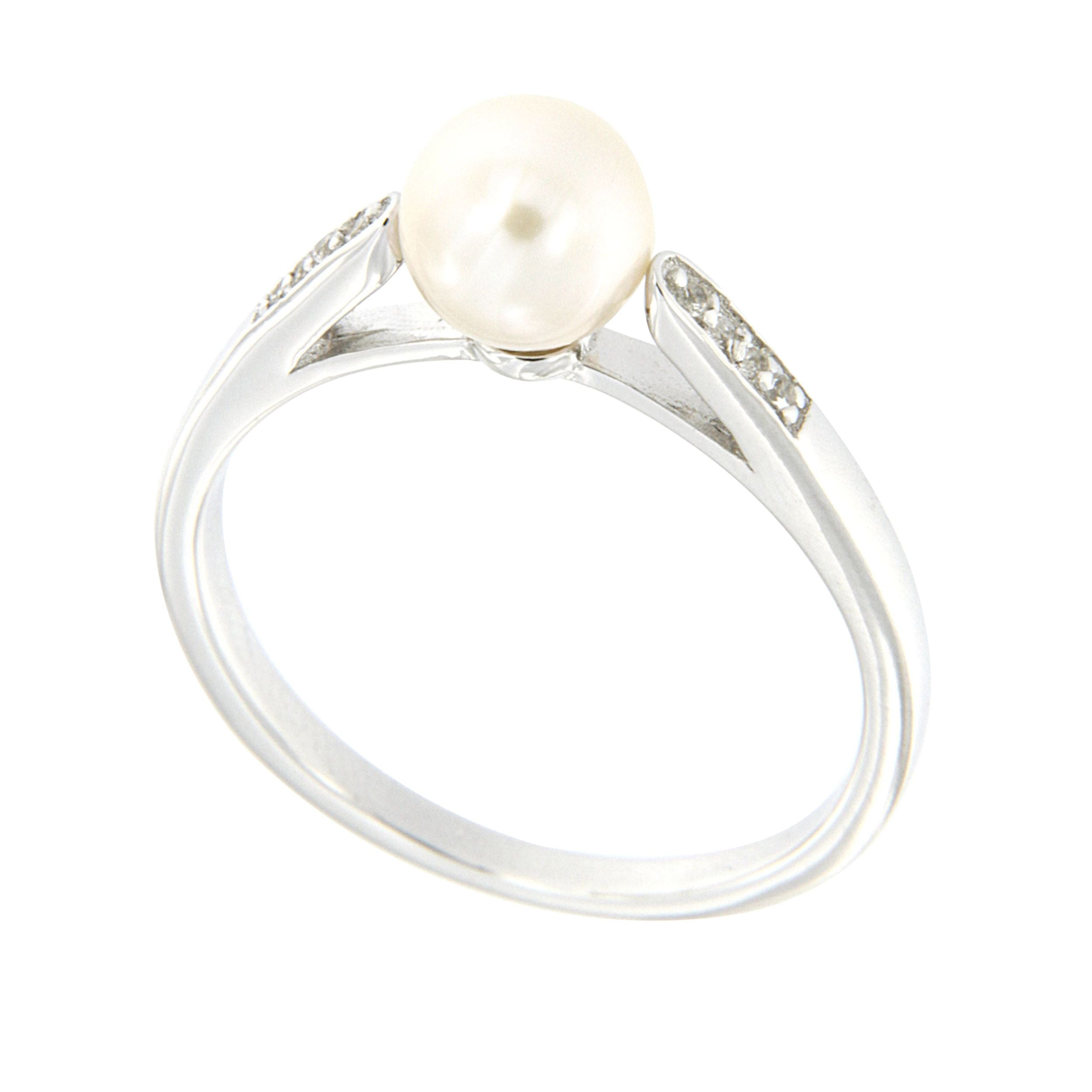 Pearlz Ocean White Freshwater Pearl and White Topaz Ring