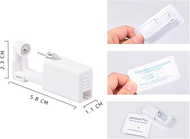 Ear Piercing Gun (6 Pieces), Painless Safety Ear Piercing Kit with Studs, Aseptic Earrings Disposable Gun, Ideal for Girls, Women and Men, White - Earnings - British D'sire