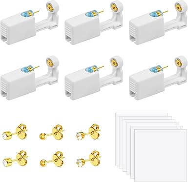 Ear Piercing Gun (6 Pieces), Painless Safety Ear Piercing Kit with Studs, Aseptic Earrings Disposable Gun, Ideal for Girls, Women and Men, White - Earnings - British D'sire