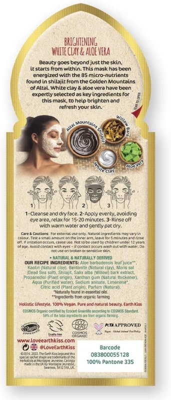 Earth Kiss Inspirations Brightening Organic White Clay Mask with Shilajit, White Clay and Aloe Vera to Brighten Your Skin, 10g Secondary image