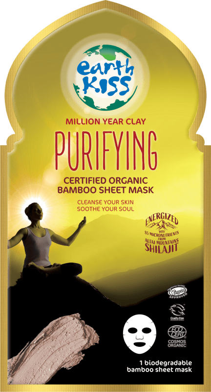 Earth Kiss Inspirations Purifying Organic Bamboo Sheet Mask with Shilajit and Million Year Clay to Cleanse Your Skin - Sheet Mask - British D'sire Main image