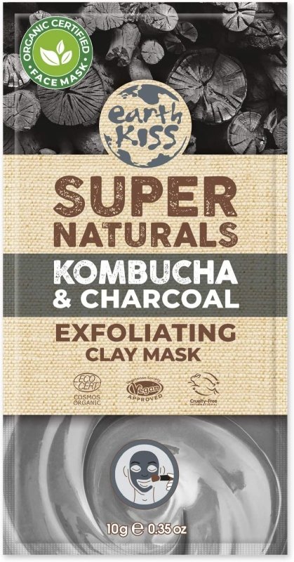 Earth Kiss Super Naturals Exfoliating Kombucha and Charcoal Clay Mask (10g) to Cleanse and Exfoliate while Minimising the Appearance of Pores - Face Masks - British D'sire
