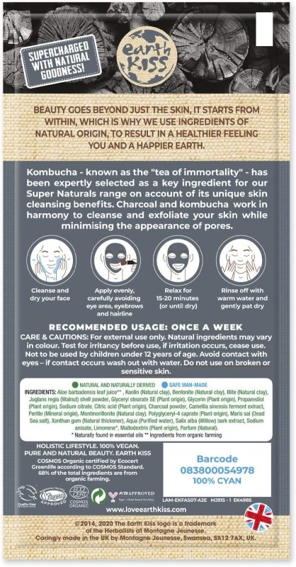 Earth Kiss Super Naturals Exfoliating Kombucha and Charcoal Clay Mask (10g) to Cleanse and Exfoliate while Minimising the Appearance of Pores Secondary image