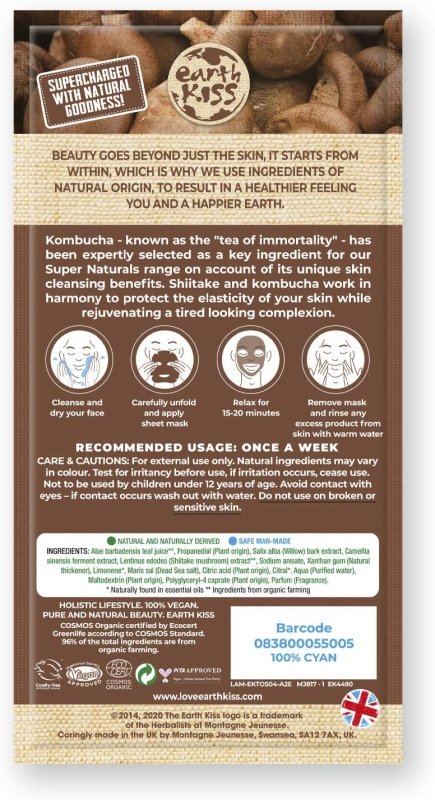 Earth Kiss Super Naturals Purifying Kombucha and Shiitake Sheet Mask to Protect the Elasticity of your Skin and Rejuvenate a Tired Looking Complexion Secondary image