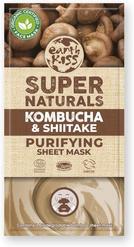 Earth Kiss Super Naturals Purifying Kombucha and Shiitake Sheet Mask to Protect the Elasticity of your Skin and Rejuvenate a Tired Looking Complexion - Sheet Mask - British D'sire Main image