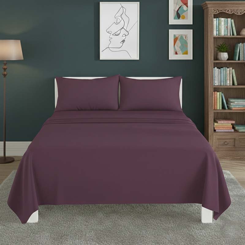 Easy Care Flat Bed Sheet Polycotton Durable Low Maintenance Bedding - King - Wine - British D'sire