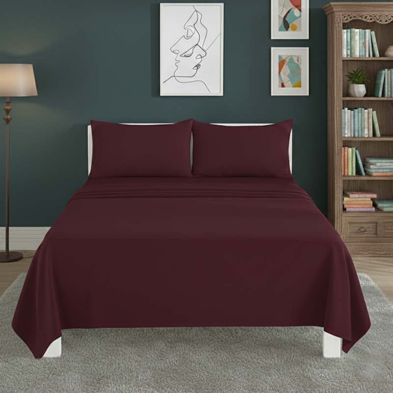 Easy Care Flat Bed Sheet Polycotton Durable Low Maintenance Bedding - King - Wine - British D'sire Main image