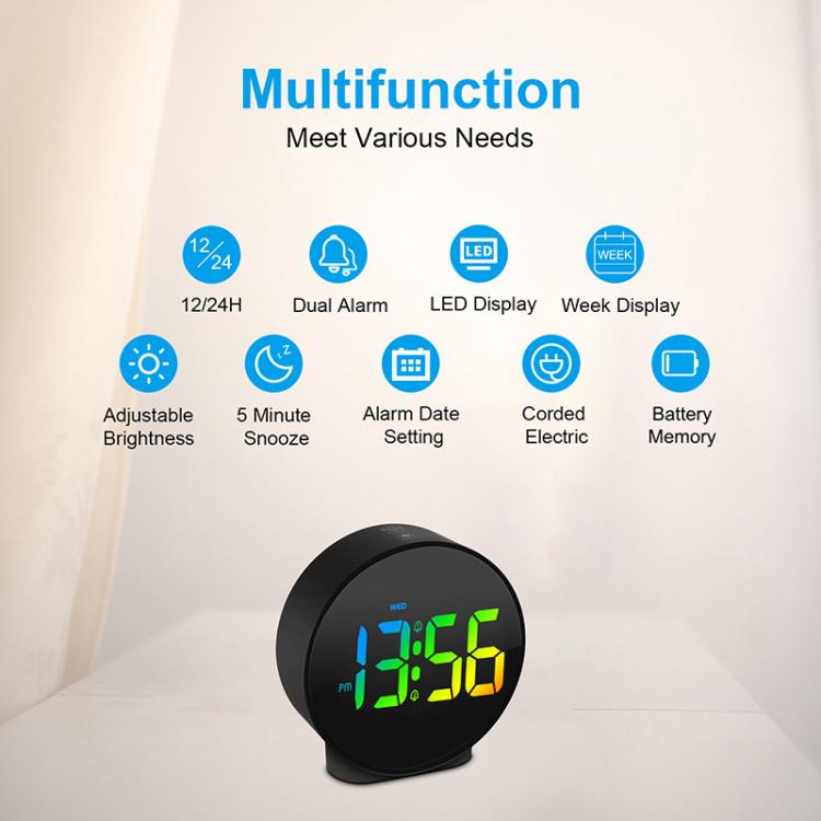 EDUP EH-8816 Simple Digital Electronic Clock Night Light Battery Plug-in Dual Power Mode Alarm Clock(Black Case Colorful Letter) Secondary image