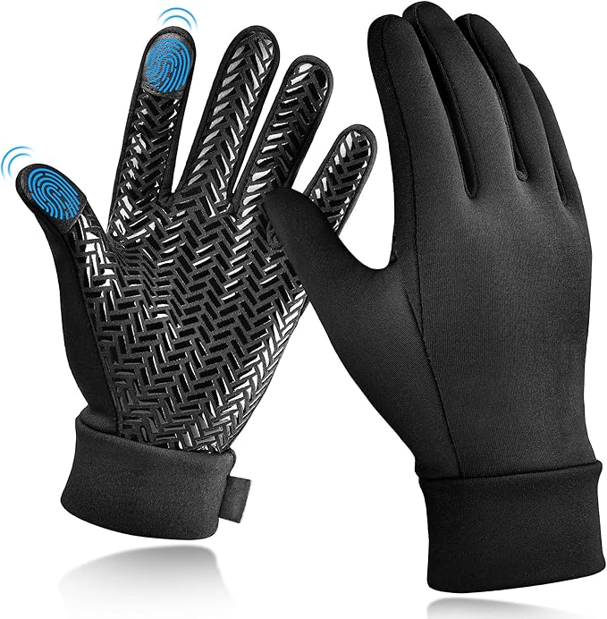 EEFOW Winter Thermal Outdoor Kids Gloves - Non-slip Touchscreen Running Gloves Sport Windproof Warm Black Riding Gloves for Boys Girls 4-12 years old Secondary image