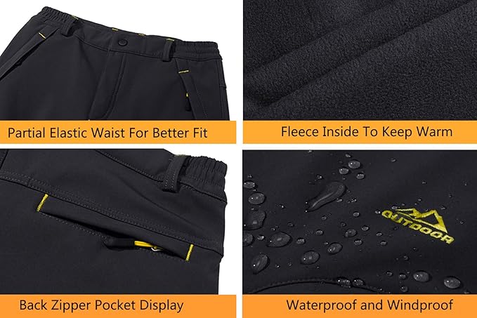 EKLENTSON Men's Waterproof Softshell Fleece Lined Outdoor Walking Trousers Warm Thicken Padded Hiking Ski Pants with Zip Pockets - Trousers - British D'sire