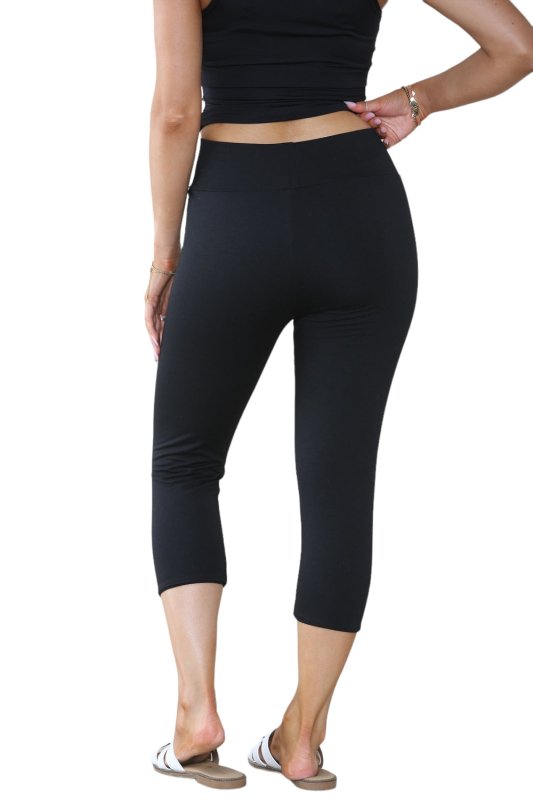 Elaina Fashion Women's Black High Waist Skinny Fit Stretch Cropped Capri Legging Elasticated Waist Casual Summer 3/4 Length Tights Yoga Gym Workout Activewear - Capri - British D'sire