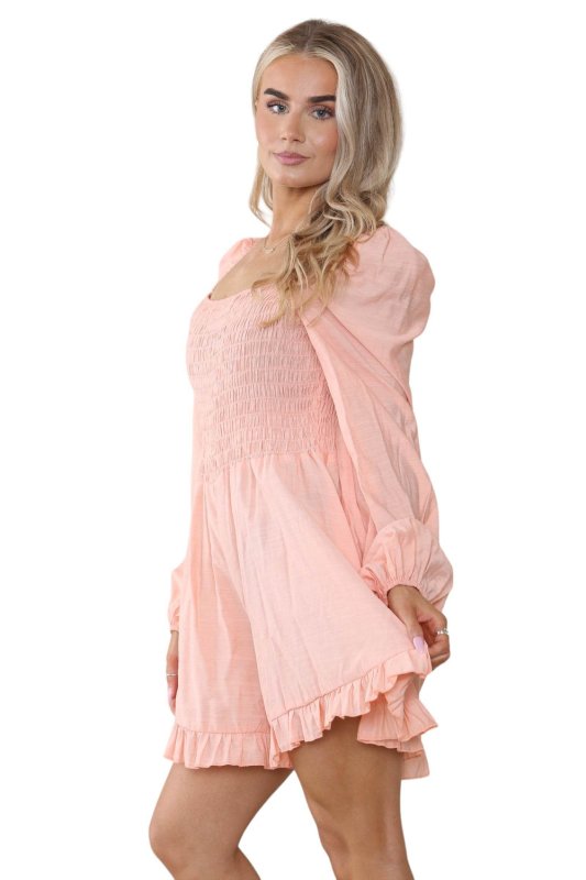 Elaina Fashion Women's Orange Square Neck Mini Swing Jumpsuit Playsuit - Casual Cute Ruffled Hem Long Puff Sleeve Summer Beach Romper Holiday Secondary image