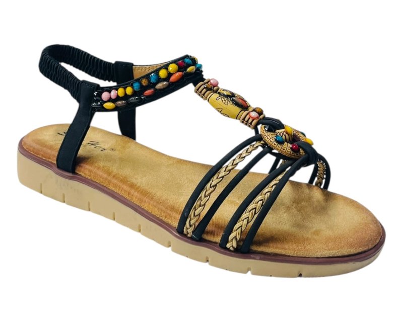 Elastic Ankle Strap Beaded Sandals - Sandals - British D'sire