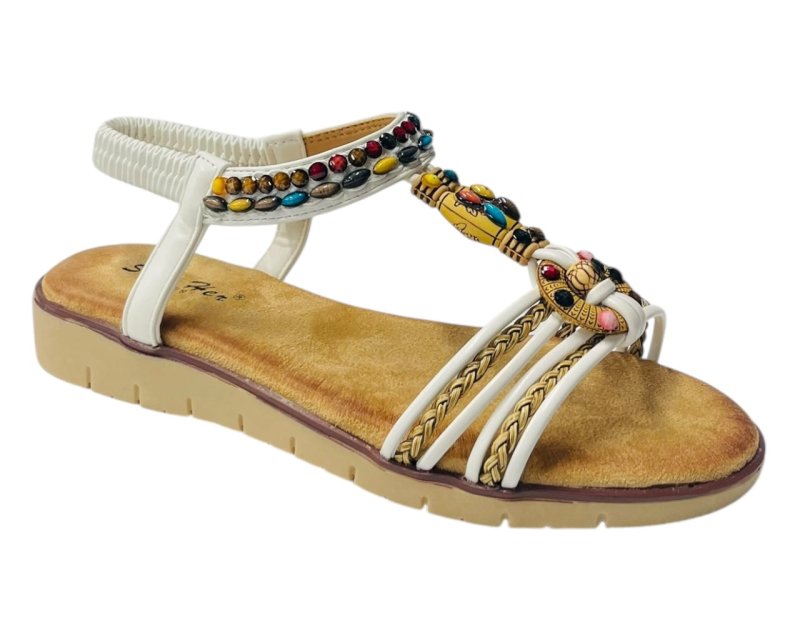 Elastic Ankle Strap Beaded Sandals - Sandals - British D'sire