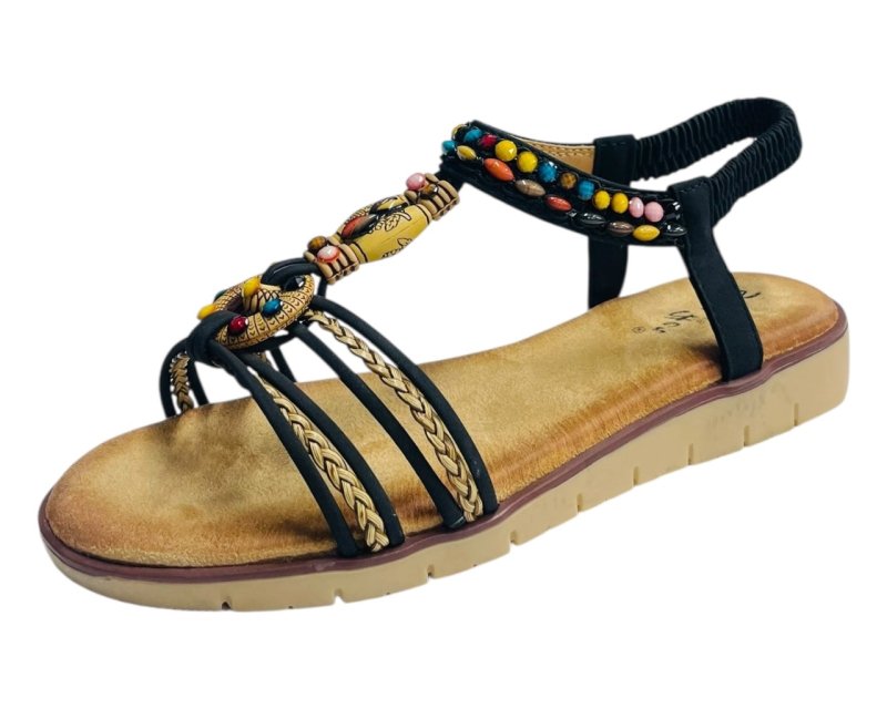 Elastic Ankle Strap Beaded Sandals - Sandals - British D'sire