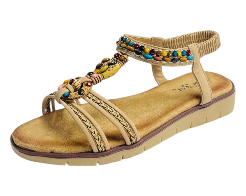Elastic Ankle Strap Beaded Sandals - Sandals - British D'sire
