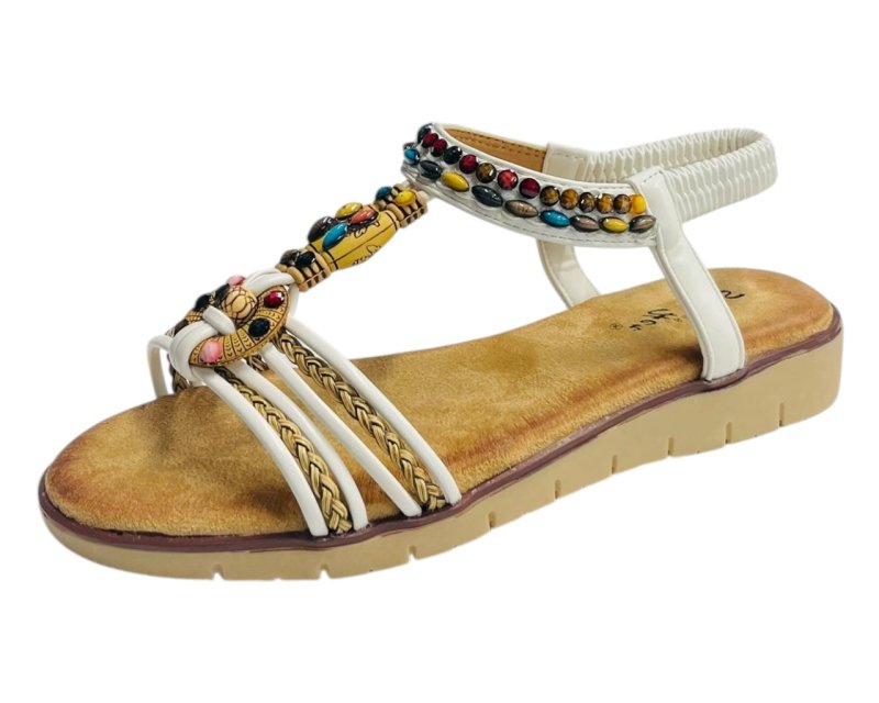 Elastic Ankle Strap Beaded Sandals - Sandals - British D'sire