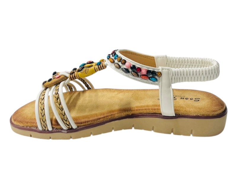 Elastic Ankle Strap Beaded Sandals - Sandals - British D'sire