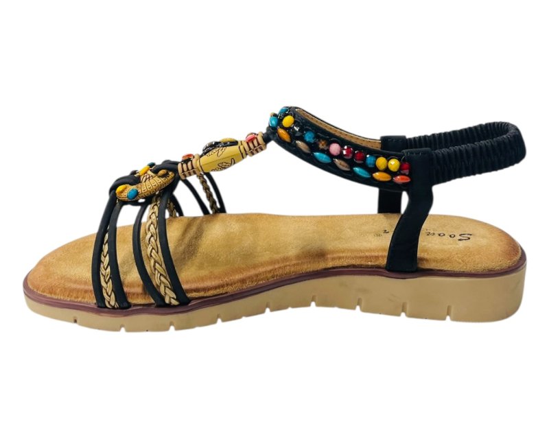 Elastic Ankle Strap Beaded Sandals - Sandals - British D'sire