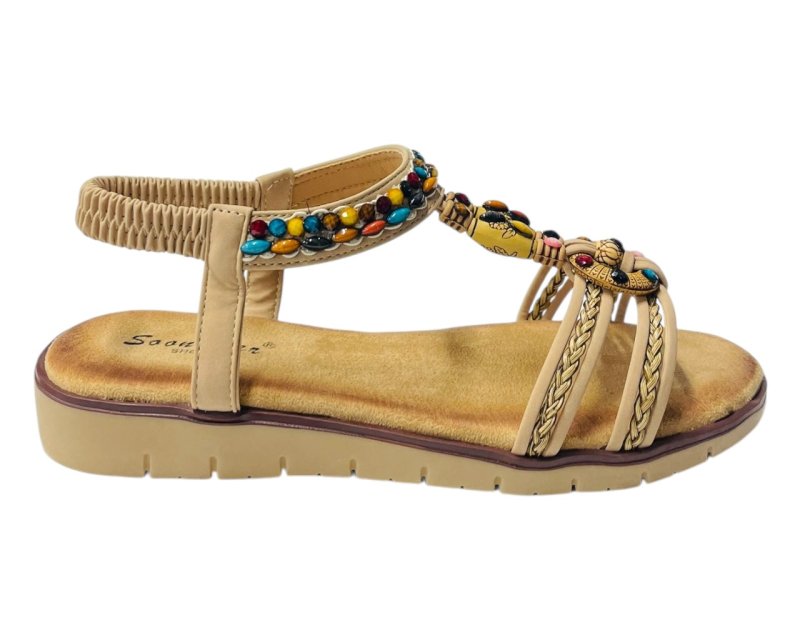 Elastic Ankle Strap Beaded Sandals - Sandals - British D'sire