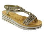 Elastic Ankle Strap Diamante Wedge Sandals - Sandals - British D'sire