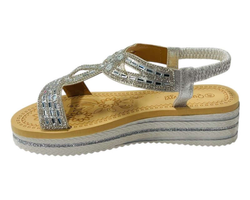 Elastic Ankle Strap Diamante Wedge Sandals - Sandals - British D'sire