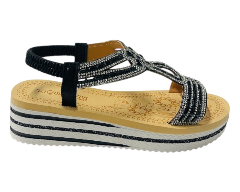 Elastic Ankle Strap Diamante Wedge Sandals - Sandals - British D'sire