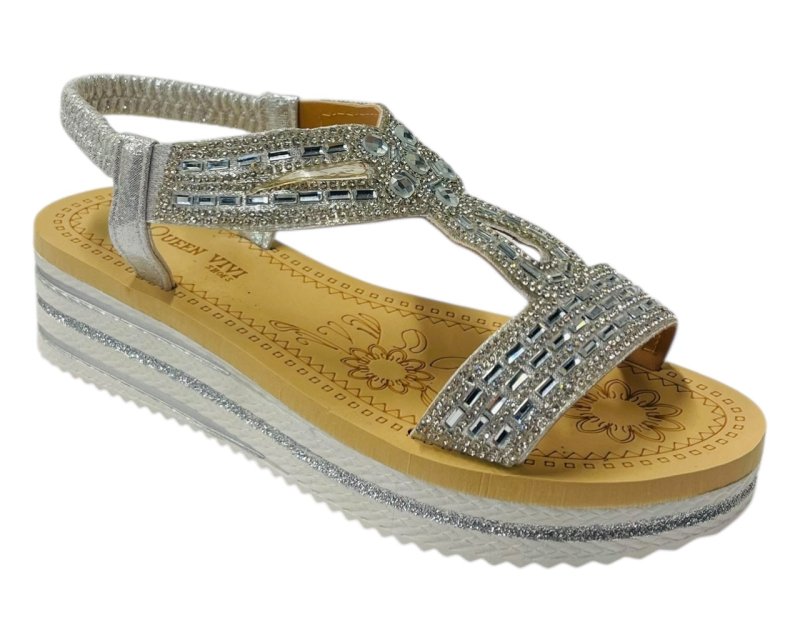 Elastic Ankle Strap Diamante Wedge Sandals - Sandals - British D'sire Main image