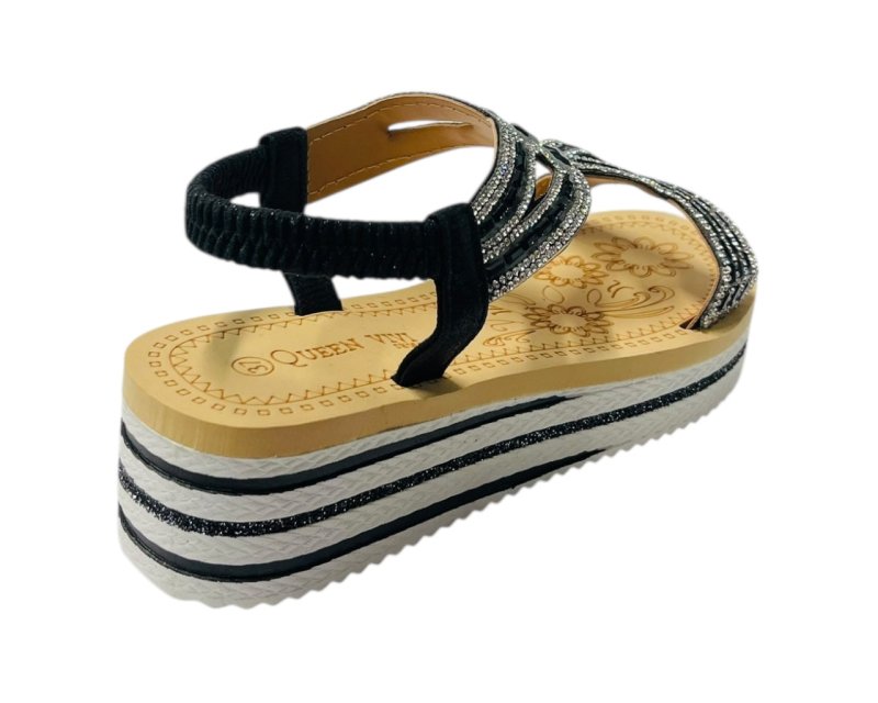Elastic Ankle Strap Diamante Wedge Sandals - Sandals - British D'sire