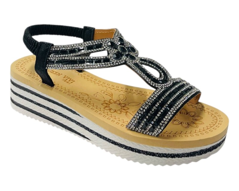 Elastic Ankle Strap Diamante Wedge Sandals - Sandals - British D'sire