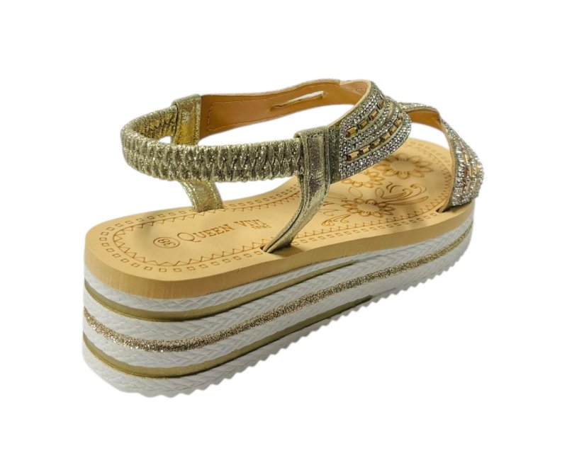 Elastic Ankle Strap Diamante Wedge Sandals - Sandals - British D'sire