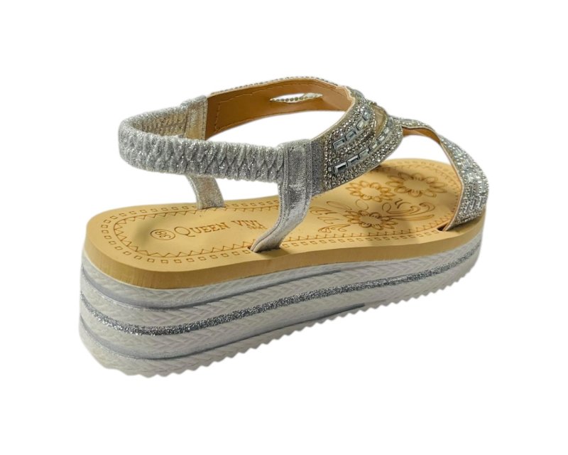 Elastic Ankle Strap Diamante Wedge Sandals - Sandals - British D'sire