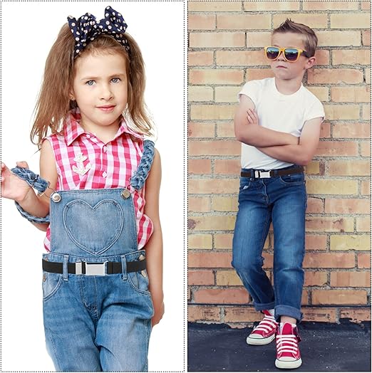 Elastic Kids 2‑Pack Belt with Silver Buckles – Black & Coffee - Kids Accessories - British D'sire