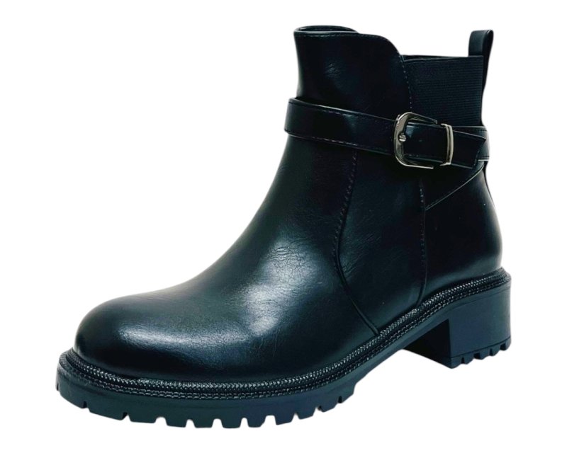 Elastic Panel Faux Leather Zip Ankle Boots - Boots - British D'sire