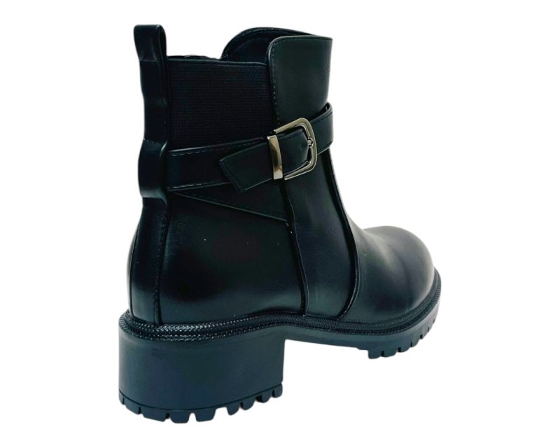 Elastic Panel Faux Leather Zip Ankle Boots - Boots - British D'sire