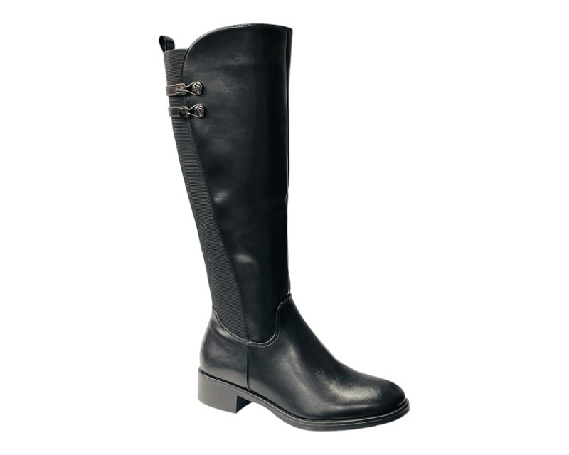 Elastic Panel Faux Leather Zip Knee High Boots Secondary image